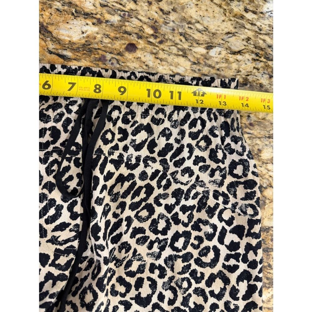 Rebecca Taylor Leopard Print Drawstring Lounge Pants Silk Trim Beige Black S - Picture 7 of 9